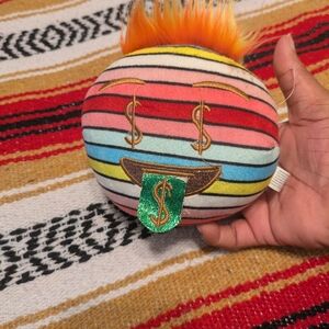 Money Tongue Emoji Plush Toy – Colorful Striped Plush, Approx. 5” Novelty Stuffe